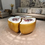 Artistic Gold Coffee Table with Hand-Painted Top Panels